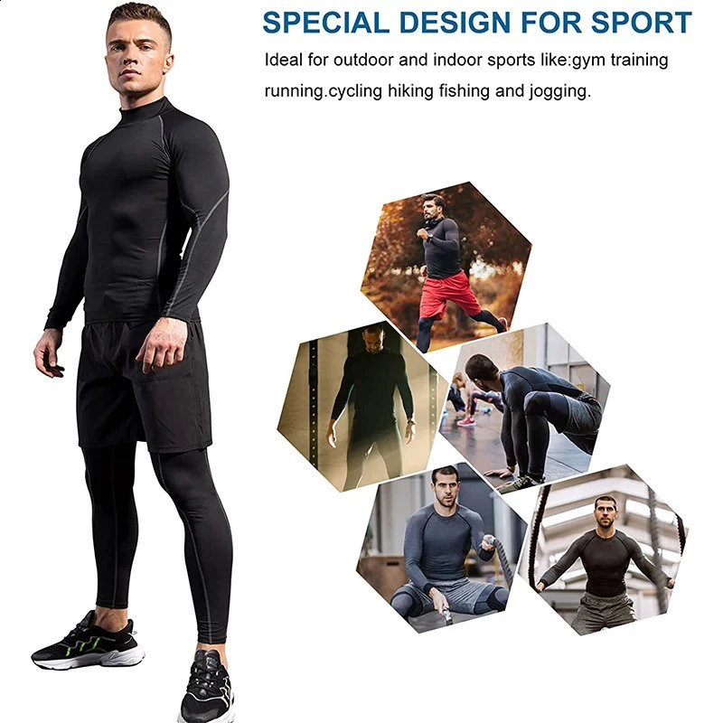 Mens sports Tshirt quick drying and bodybuilding running shirt long sleeved compression top gym mens fitness tight fitting Rashgard w240827