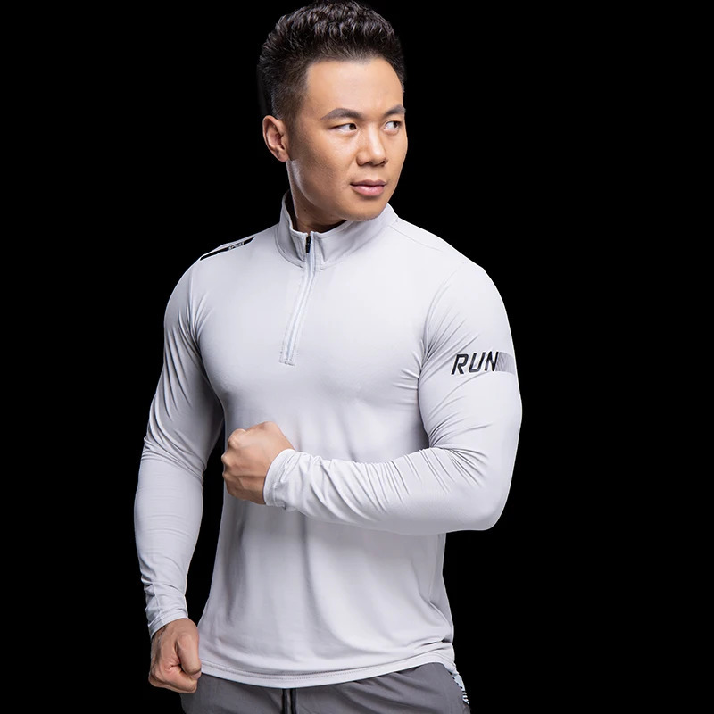 Running long sleeved Tshirt mens fitness slimming exercise fast drying elastic zipper gym training 240827