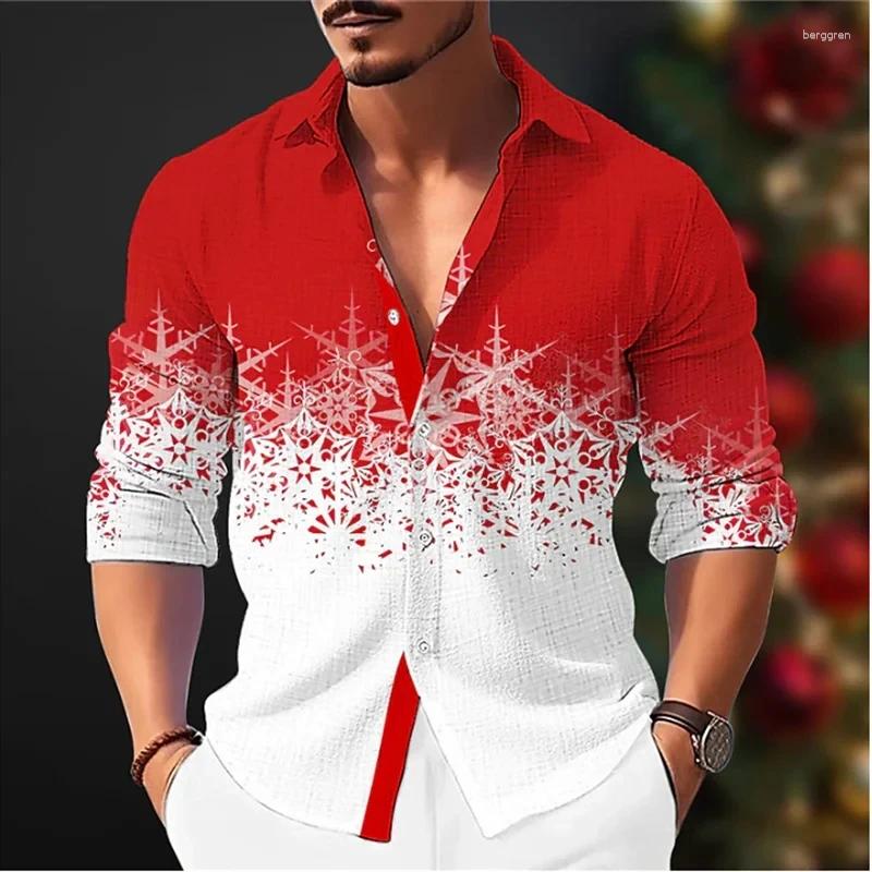 Christmas Snowman HD Print Men's Dress Shirt, High-Quality Cotton Long Sleeve Button-Down Designer Lapel Plus Size Shirt B4