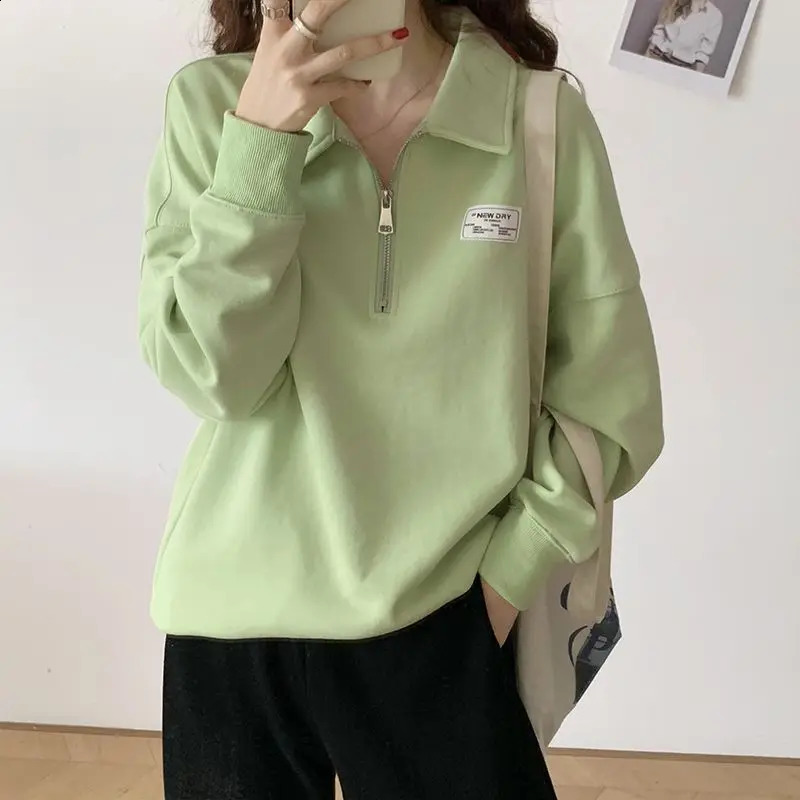 Spring/Summer Autumn Fashion Lazy Style Half Zipper Polo Collar Reduced Age Super Large High End Long Sleeve Sweater 240827