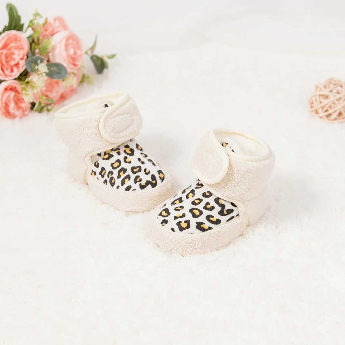 KIDSUN newborn baby boots leopard print winter plush cotton anti slip first mover baby boys girls baby crib shoes toddler snow boots M240827