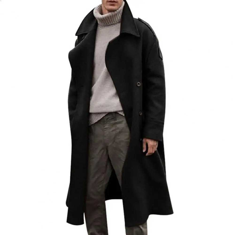 Solid color long peacock mens trench coat retro style double chest windproof jacket 240827