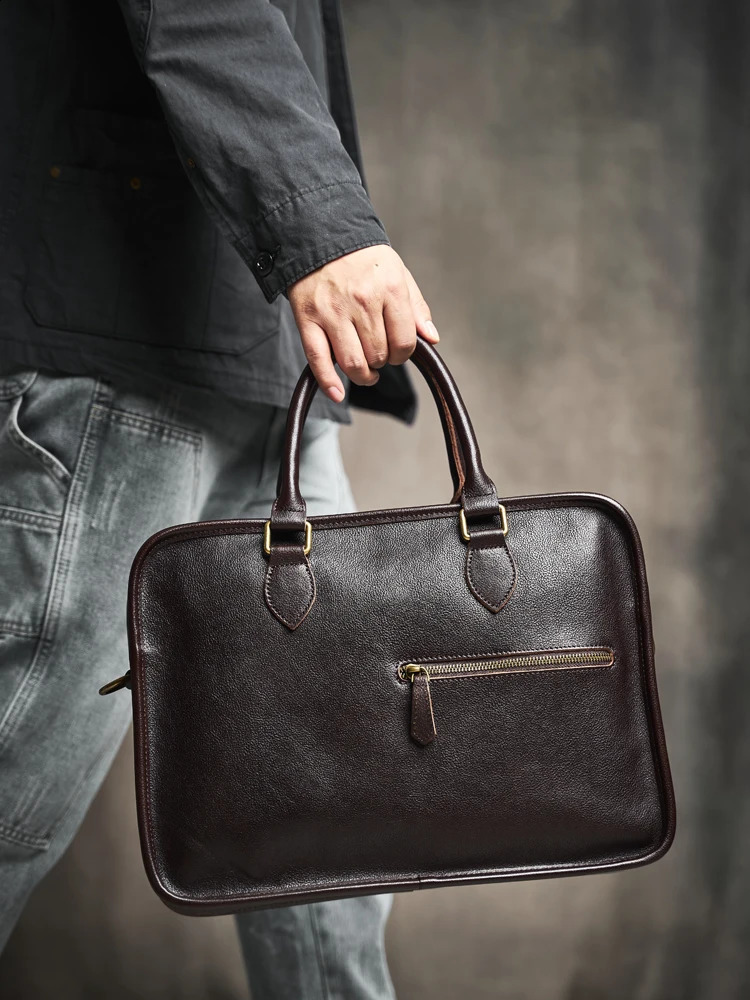 Genuine Leather Mens Business Briefcase Casual Vintage Handbag Shoulder Messenger Bag Office Laptop 16 Inch 240827