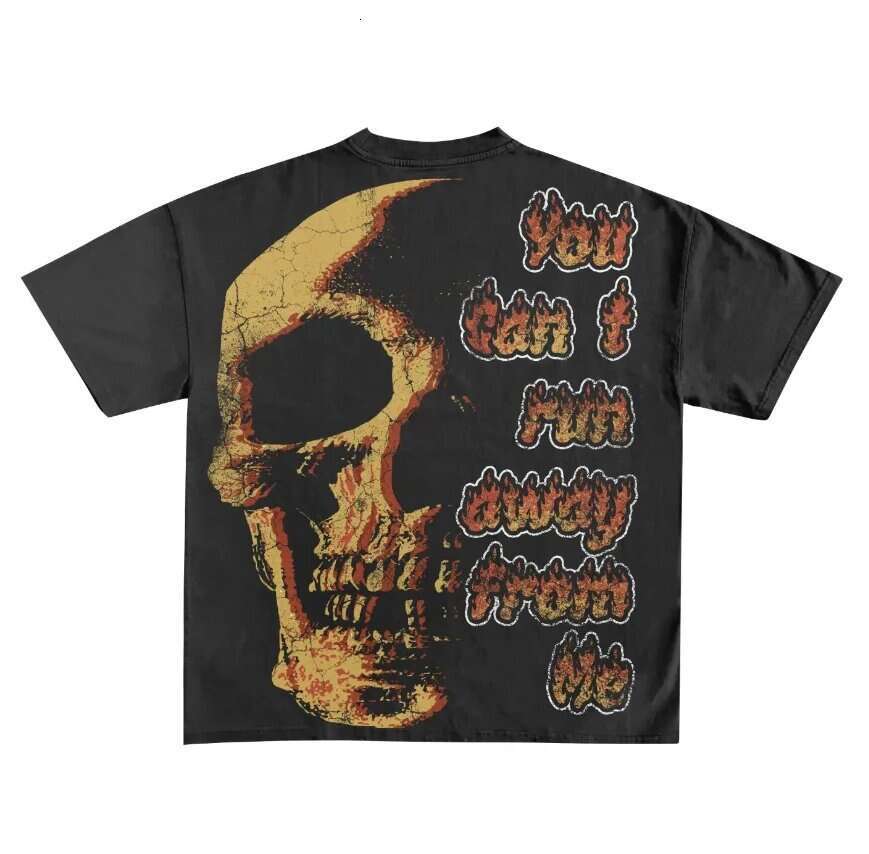 Y2K new skeleton printing mode short sleeved round neck street washed hip-hop fashion brand loose T-shirt