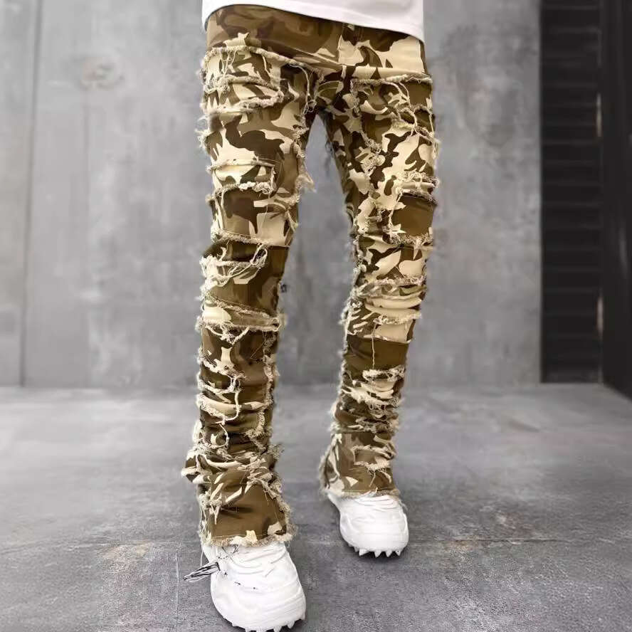 Jeans for Men Stretch Fit Skinny Stacked Ripped Destroyed Jeans Slim Fit Patch Y2K Denim Pants Slim Fit Trousers Streetwear