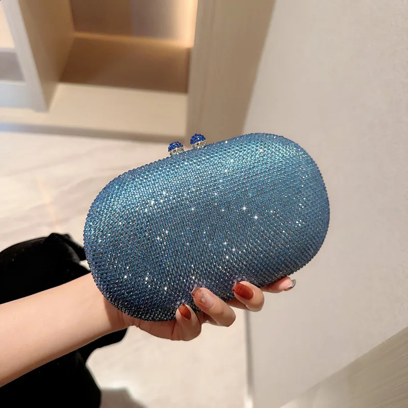 Women Diamond Clutch Bags Wedding Party Prom Dinner Wallets With Chain Mini Banquet Evening Purse Egg Shaped Handbags 240826Z