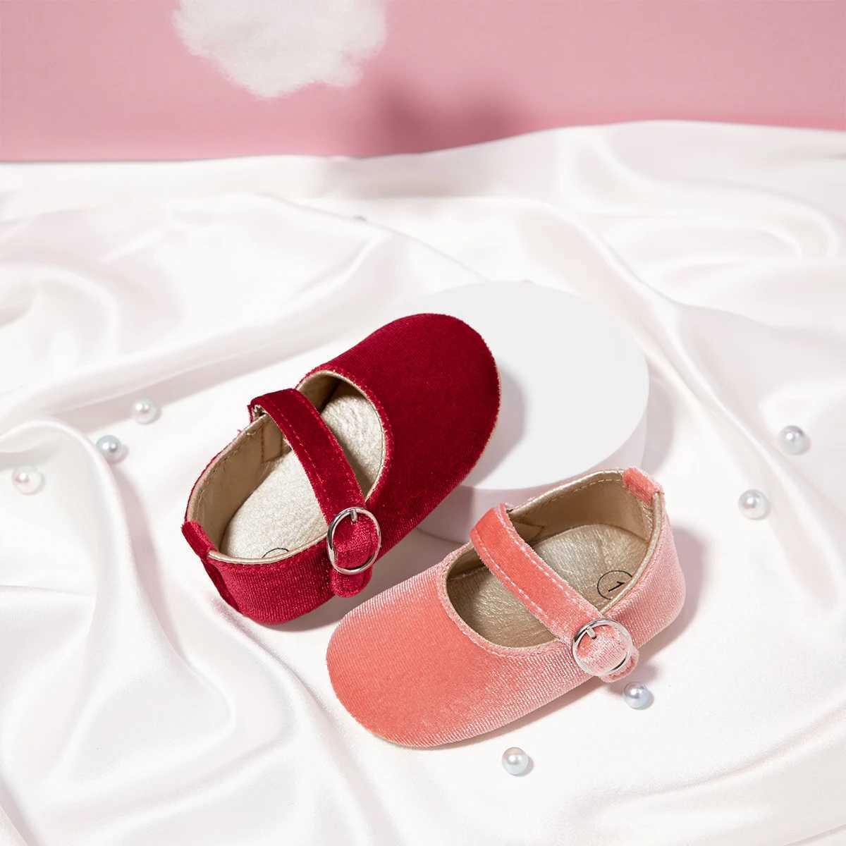 KIDSUN newborn baby shoes girls princess shoes solid color 4-color anti slip soft sole pure cotton flat bottom first walking baby accessories M240827