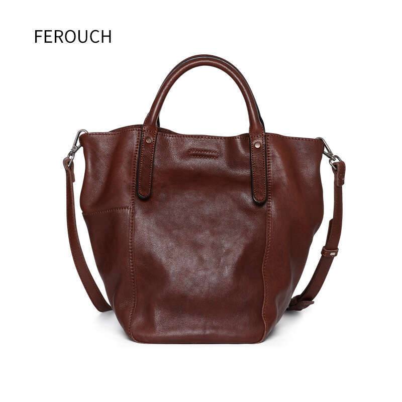Large capacity fashionable vegetable tanned leather handbag bags, versatile tote bag, crossbody single shoulder women's bag 9158