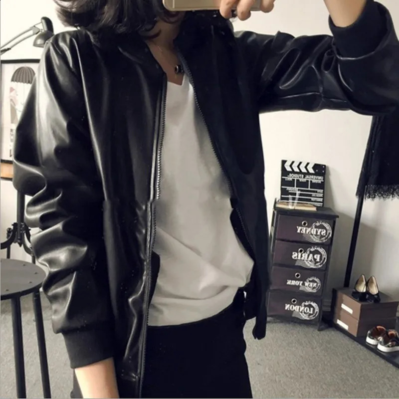 Womens PU leather zipper ultra-thin motorcycle jacket autumn windproof jacket 240827