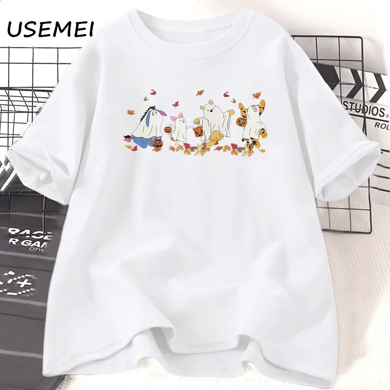 Retro Ghost Halloween T-shirt cotton short sleeved Spooky seasonal T-shirt cute autumn T-shirt womens T-shirt street clothing unisex top 240827