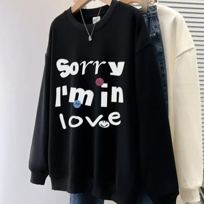 Harajuku Cotton Thin Letter Printed Pullover Oversized Crewneck Hoodies Fashion Womens Sweatshirt Casual Female Clothing Unisex 240827