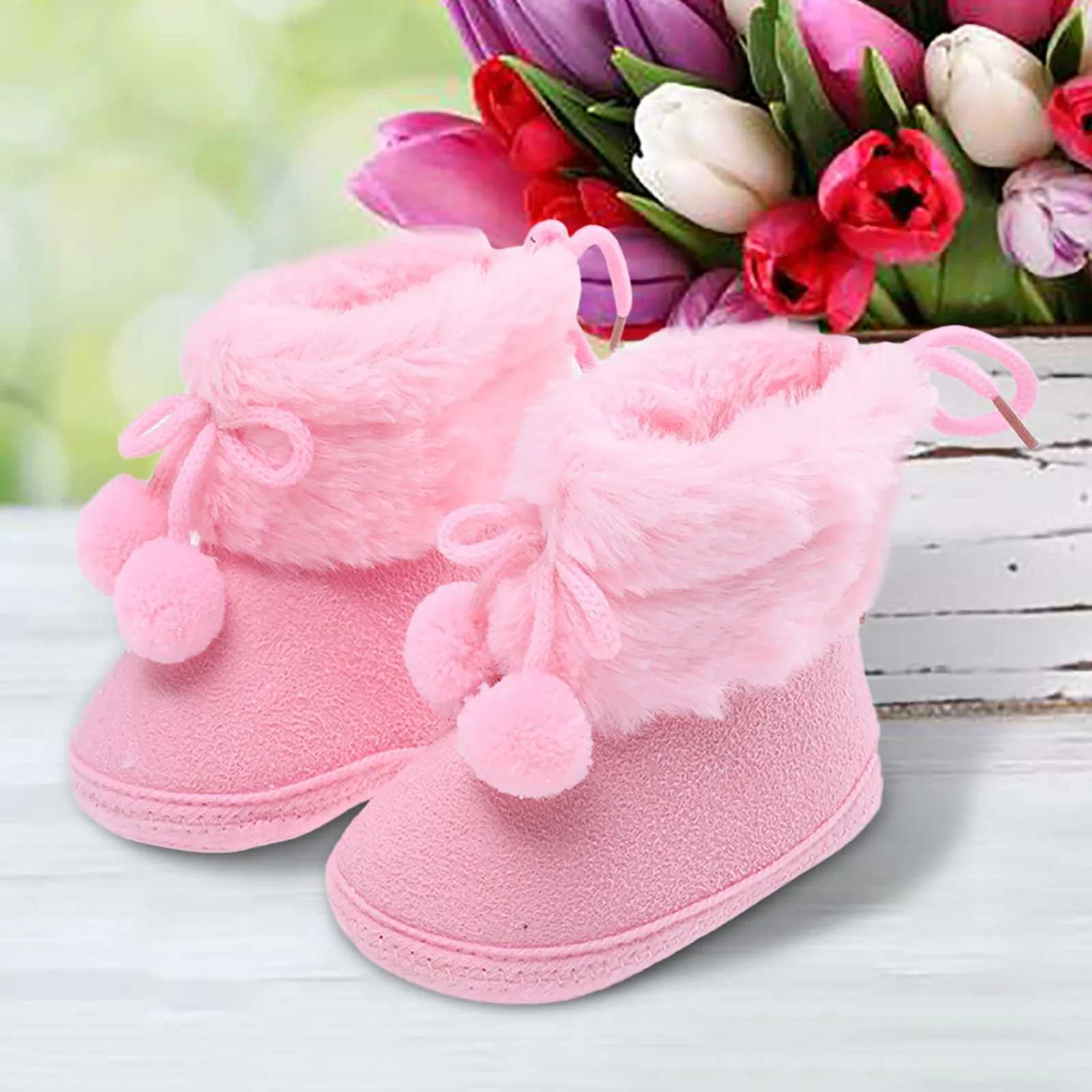 Newborn baby plush snow boots warm shoes anti slip sports shoes walking soft sole breathable heart wing first step walker M240827