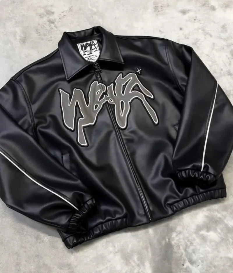 American Fashion Letter Embroidered Leather Women Y2K Haruku Vintage Hip Hop Trend Casual Baseball Uniform Jacket 240827