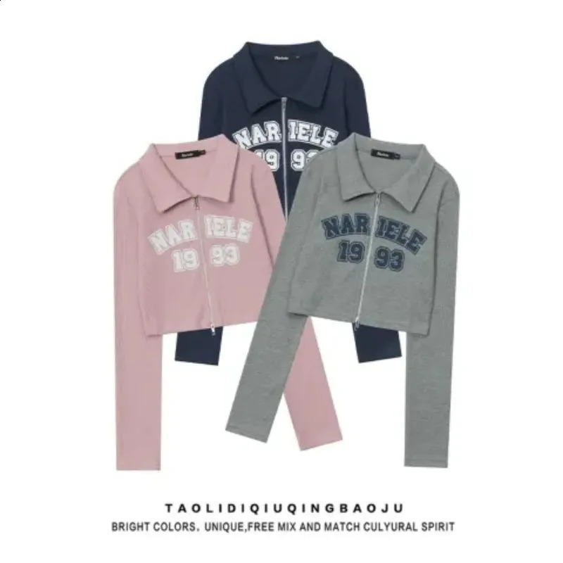 Womens long sleeved T-shirt with spring and autumn polo neck slim fit casual waffle shirt zipper basic Y2k clothing street clothing crop tops 240827