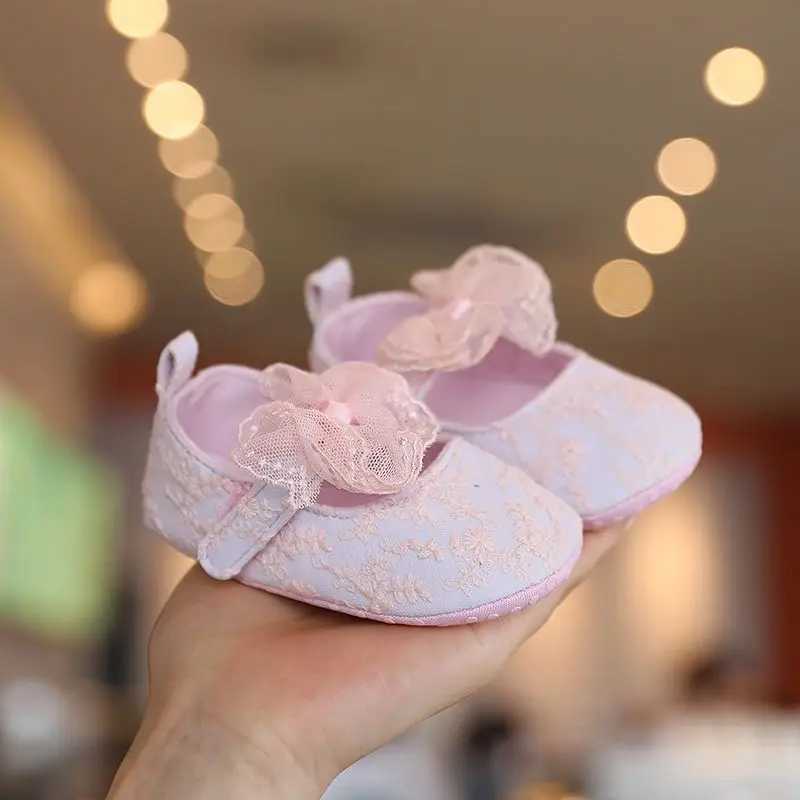 Newborn baby shoes embroidered bow cute anti slip baby soft sole princess shoes celebration event 0-18 months M240827