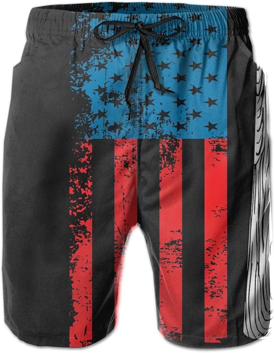 Beach Pants For Men 3D Printed Patriotic Graphic Shorts Mens Breathable Short Bathing Suits Pant
