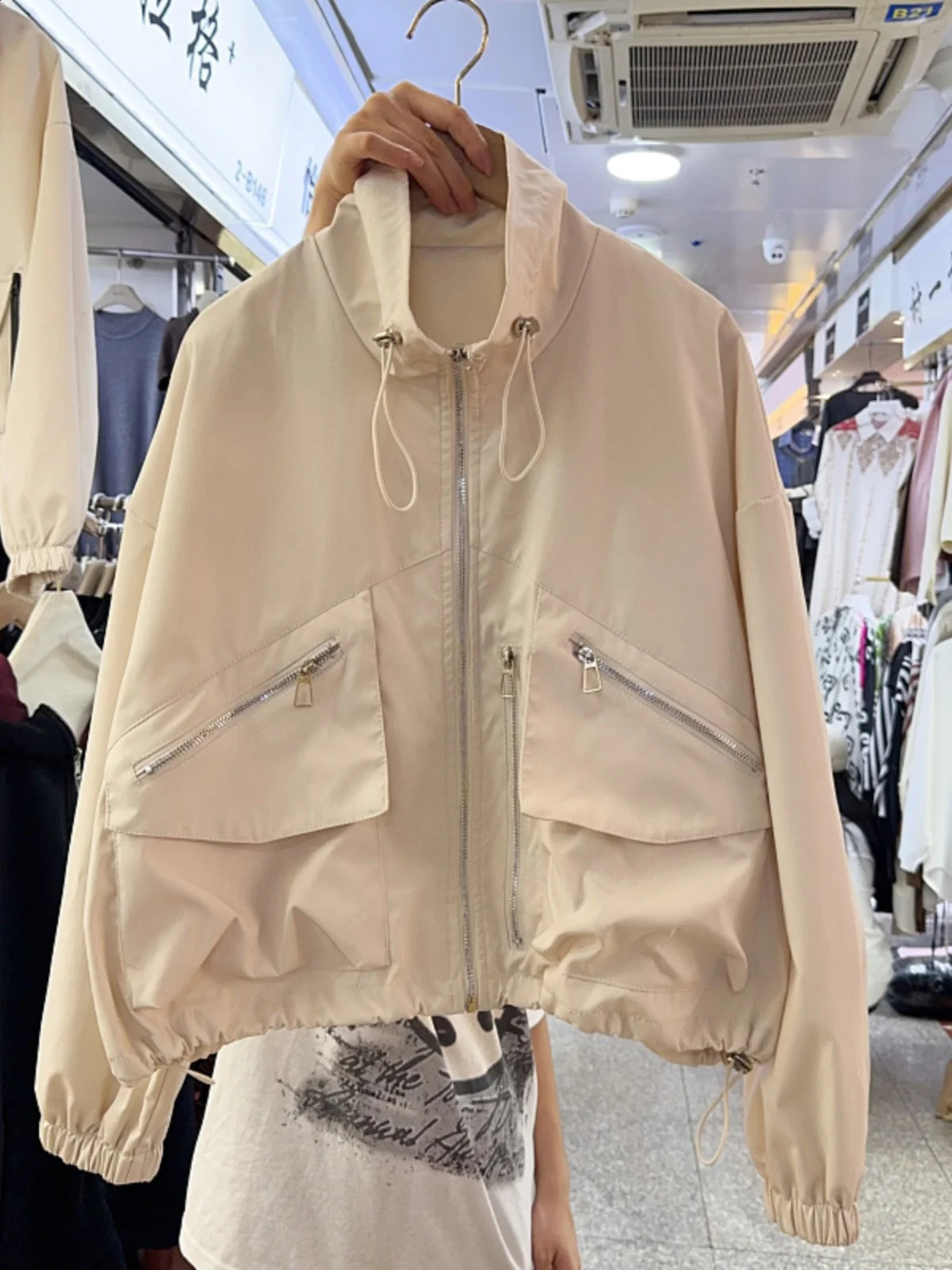 KUSAHIKI Autumn Korean Drawstring Casual Versatile Safari Style Short Baseball Jacket Coat for Women 240827