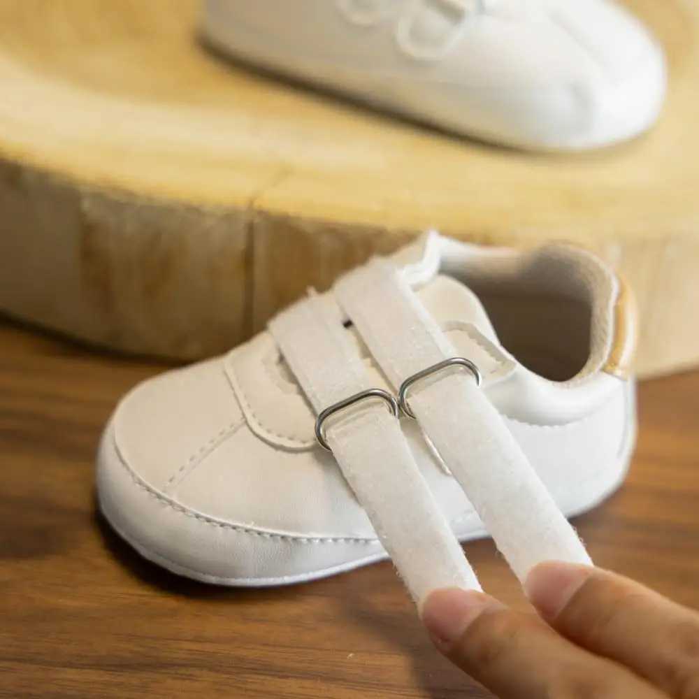 Cute girl boy soft soled shoes anti slip solid color leather trainer machine front traveler black and white brown casual shoes 0-18M M240827