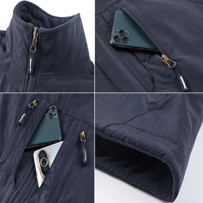 Winter Mens Multi-pocket Vests Casual Outdoor Fleece Fishing Vest for Men Warm Pographic Tooling Sleeveless Jackets Clothing 240826