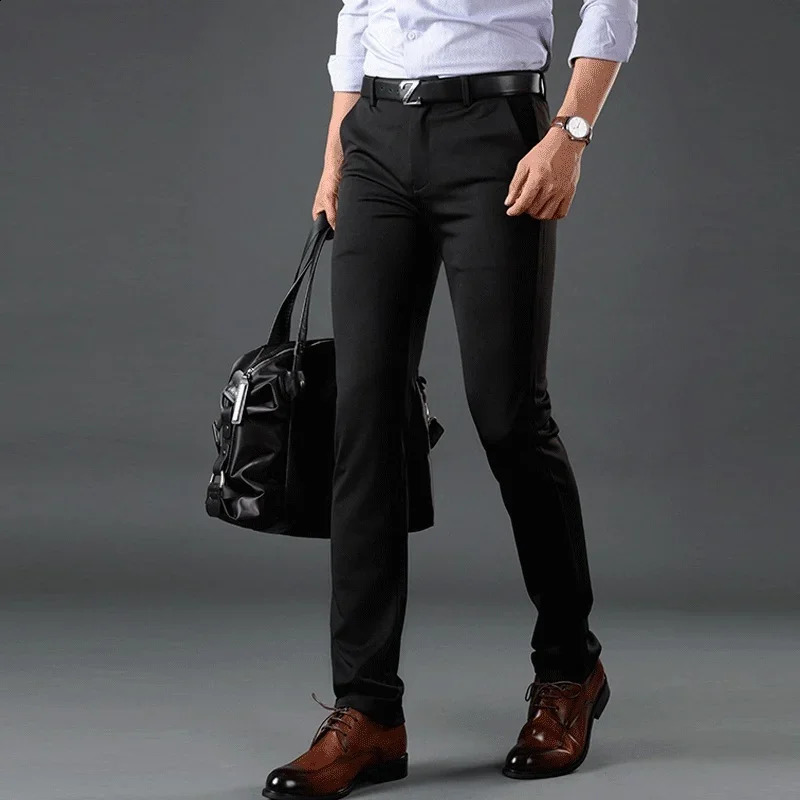 Dress Trousers for Men Elastic Premium Business Pants No-Iron Straight-Fit Flat-Front Men Suit Pants Fashion Dress Pants Formal 240827