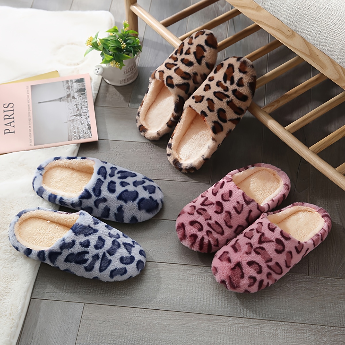 Cozy Leopard Print Slippers for Women - Ultra Soft, Breathable Fabric Construction, Slip-on Design, Anti-Slip Fabric Sole, Comfortable Fit, Ideal for 