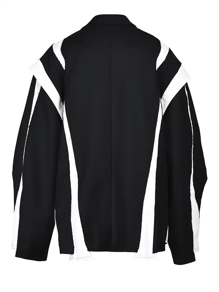 EAM Women Black Irregular Color-block Big Size Blazer Lapel Long Sleeve Jacket Fashion Spring Autumn 1DF308001 240826