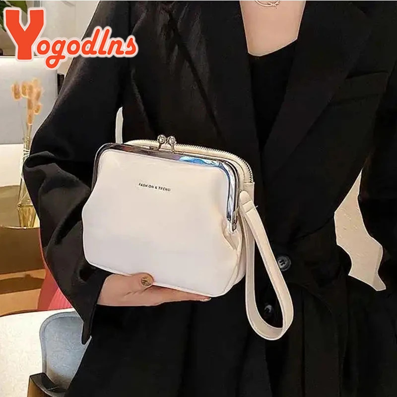 Yogodlns Simple Solid Color Shoulder Bag Female PU Leather Crossbody Fashion Clip Messenger Lady Handbag Purse 240827