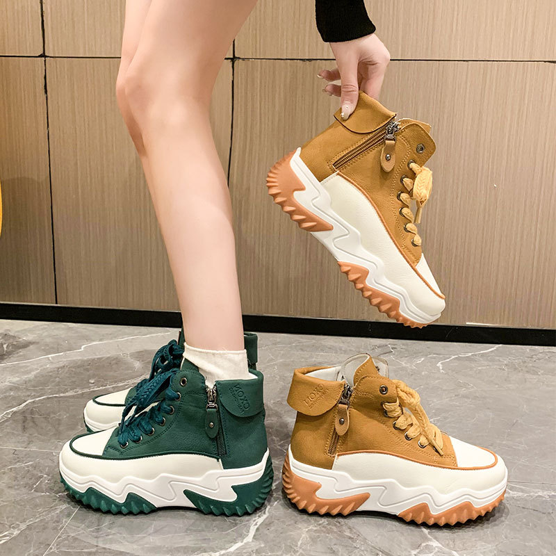 Versatile thick soled height increasing casual shoes for autumn and winter