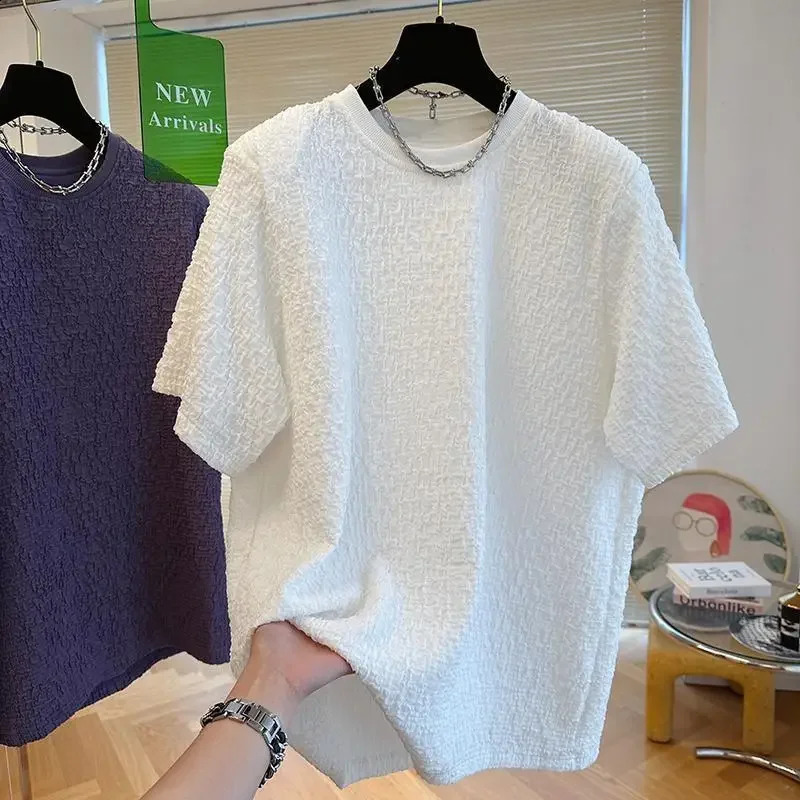 Summer mens loose Tshirt casual lazy breathable quick drying short sleeved cool and fashionable Korean outdoor high street top 240827