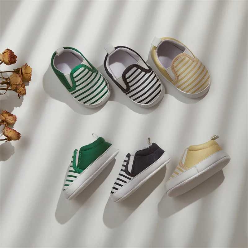 Tregren 0-18M baby flat shoes with striped print anti slip slider soft sole cute baby boots casual first walking shoes M240827