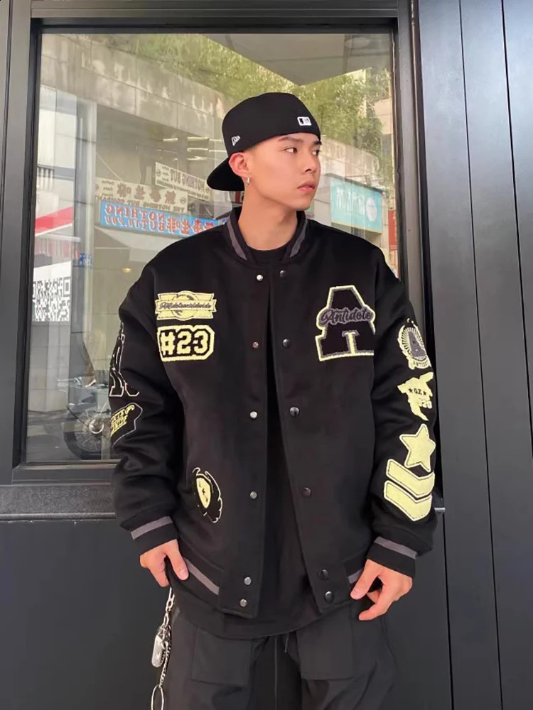 Embroidery Pattern Baseball Jacket Men Woman Hip Hop Loose Casual Bomber Jackets High Street Couple Varsity Coats Spring Autumn 240826