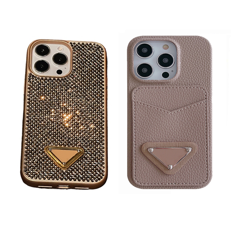Designers Phone Cases wallet card pocket For iPhone 15 ProMax case 15Plus 14Pro 13 12 Designer Fashion Creative Triangular Glitter Jewelled Case Luxury Cover