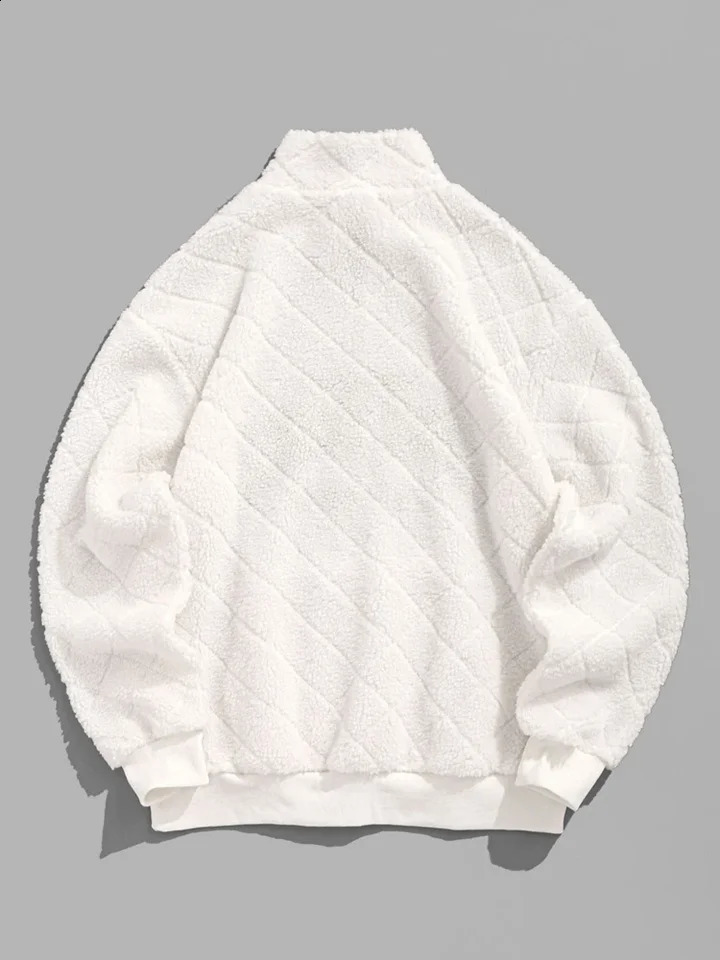 mens Turtleneck sweatshirt with embroidered letters and fluffy fuzzy texture hooded Sherpa wool Pullover Z5106406 240827