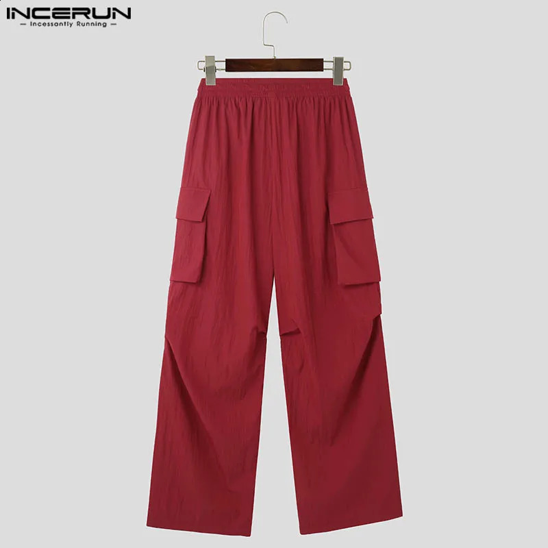 INCERUN Men Cargo Pants Solid Color Drawstring Loose Joggers Casual Trousers Men Streetwear Fashion Male Long Pants S-5XL 240826