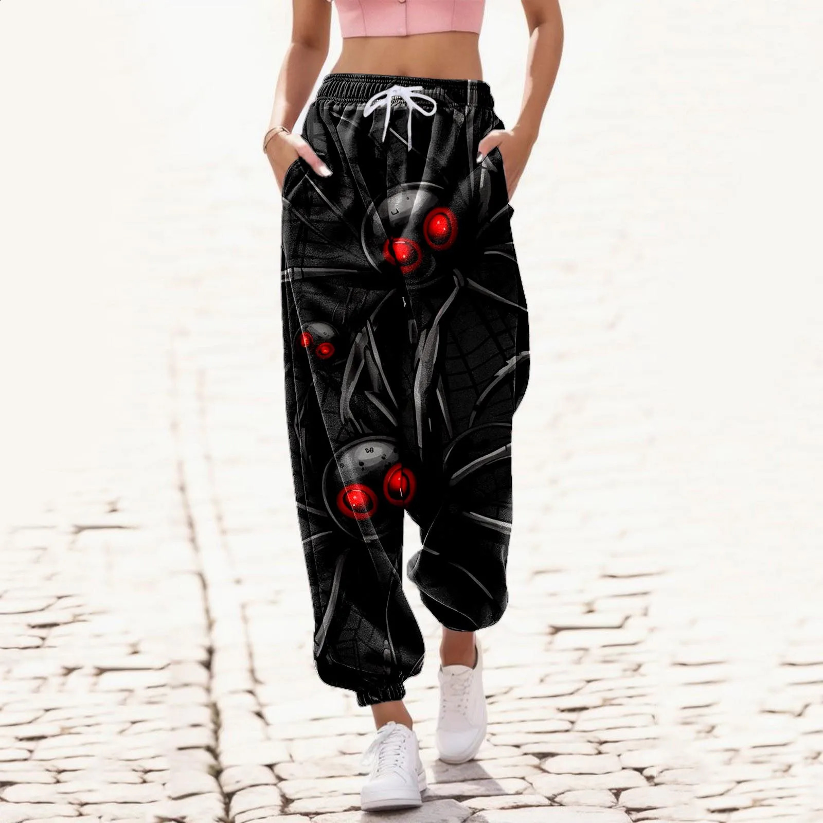 Womens Halloween 3D printed bottom sports pants pocket high waisted fitness gym sports fitness jogging pants Trouser underwear for women 2025 240827