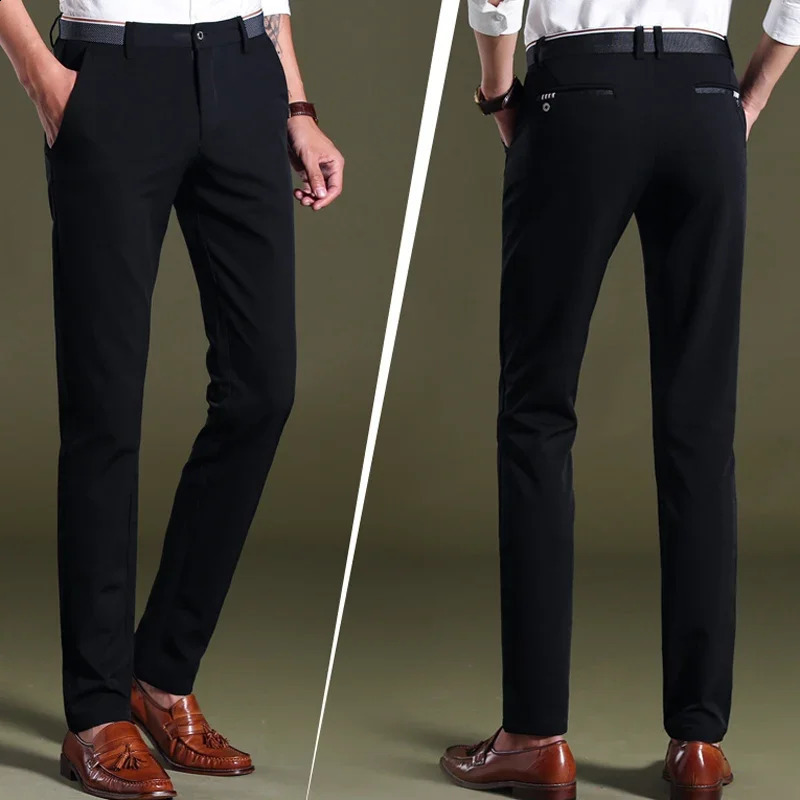 Dress Trousers for Men Elastic Premium Business Pants No-Iron Straight-Fit Flat-Front Men Suit Pants Fashion Dress Pants Formal 240827