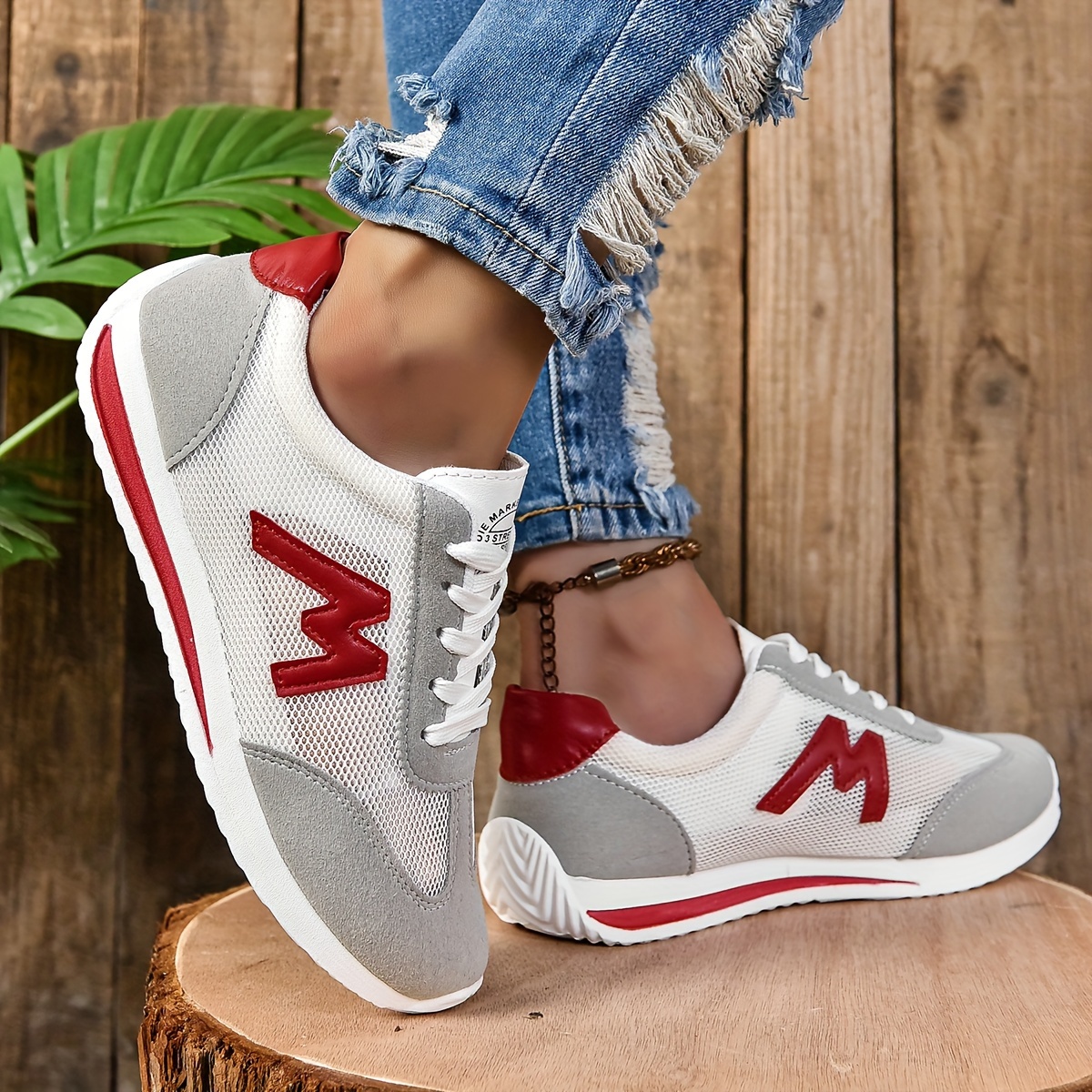 Versatile Mid-Top Lace-Up Sneakers - Soft EVA Sole, Breathable Mesh Lining, Comfortable Fabric Insole, Plain Toe Design - Perfect for Casual Walking, 