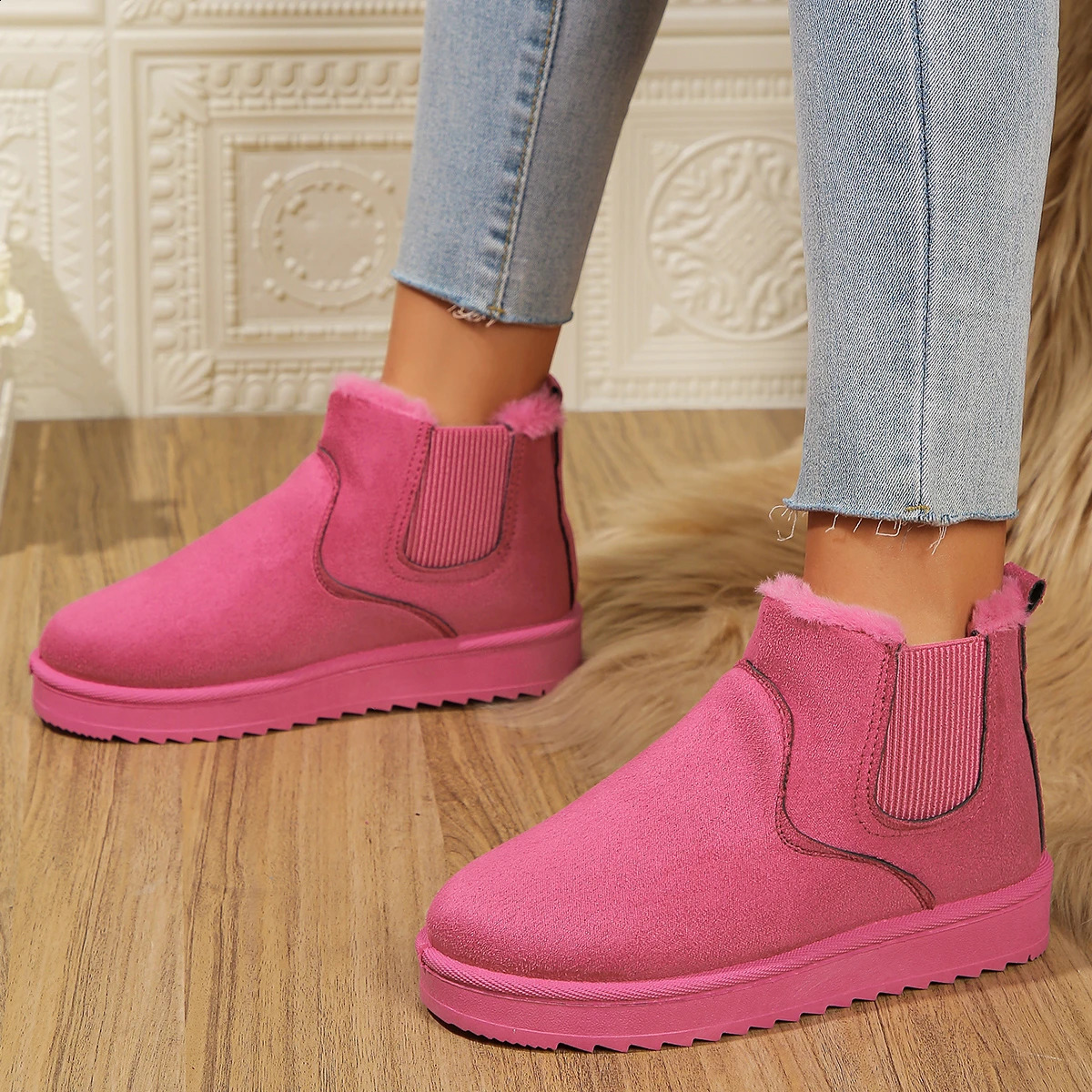 Winter Women Snow Boots Plush Warm Non Slip Waterproof Ladies Flats Sneakers Casual Slip on Female Ankle Boots 240826