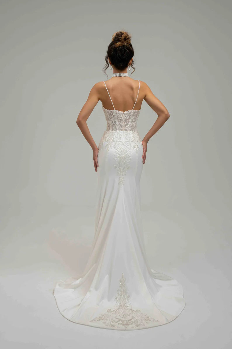 Wedding Dresses For Woman Scoop Neck Spaghetti Straps Gorgeous Appliques Mermaid Custom Made Open Back Vestidos De Novia