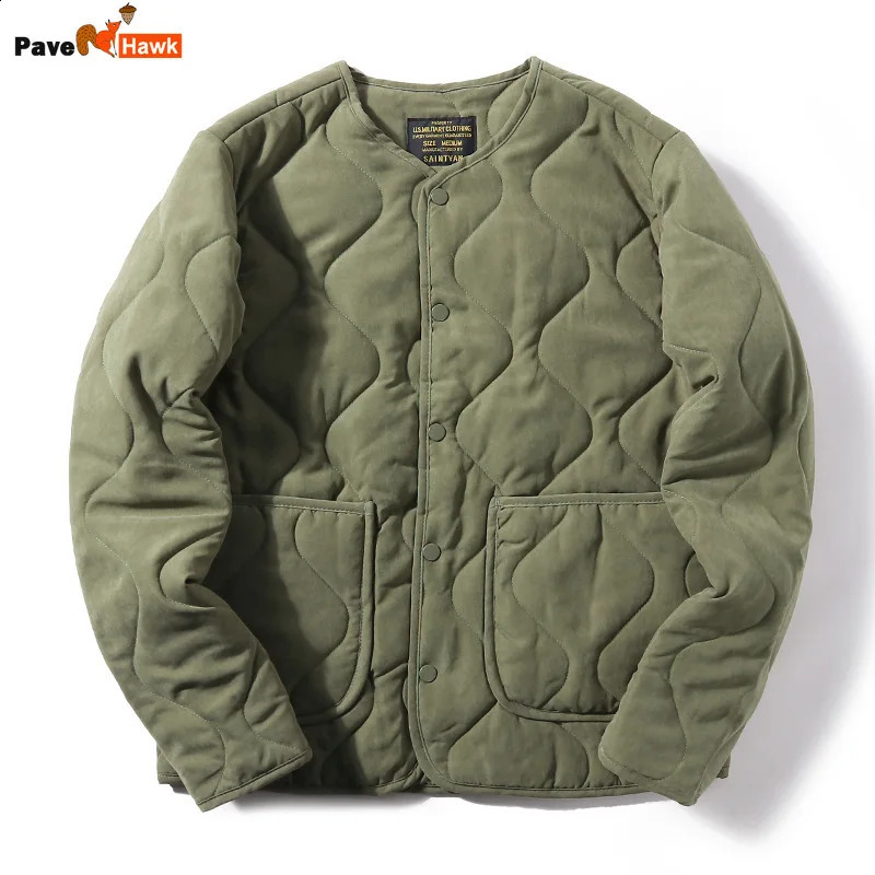 Winter vintage quilted jacket mens collarless cotton lined coat M65 lining lightweight casual loose Japanese coat high-quality 240827