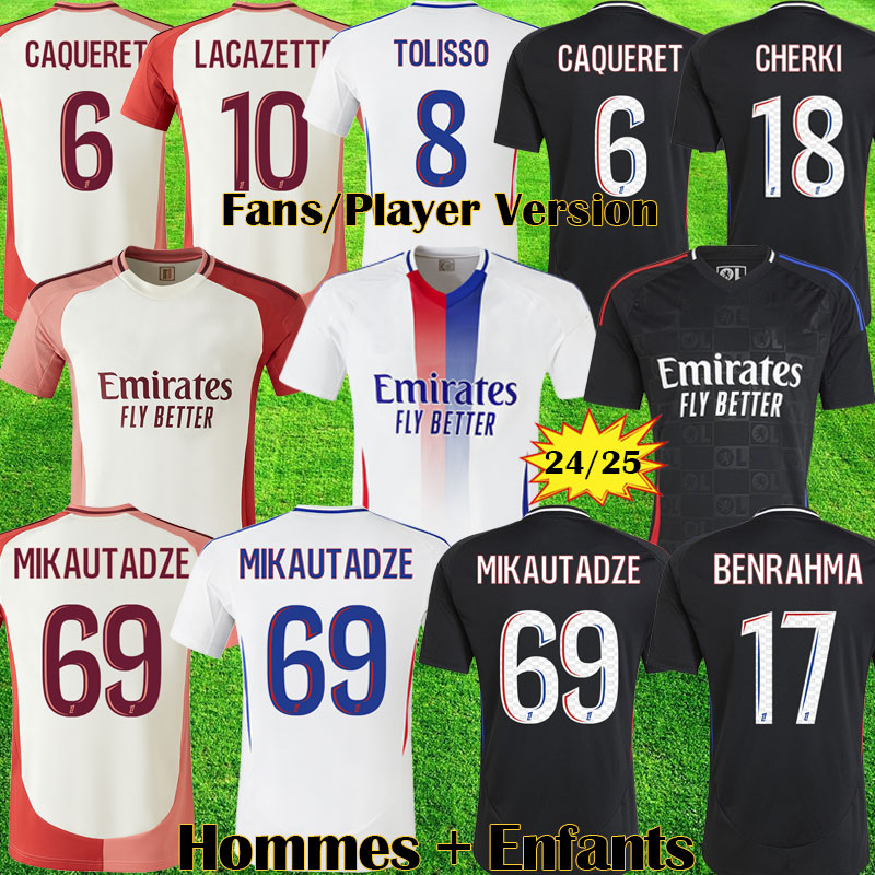 24 25 MIKAUTADZE Maillot de foot BENRAHMA Soccer JerseyS ORBAN NUAMAH OL 4th FOFANA football shirts 2023 2024 2025 CHERKI CAQUERET man kids kits equipment lyon tops