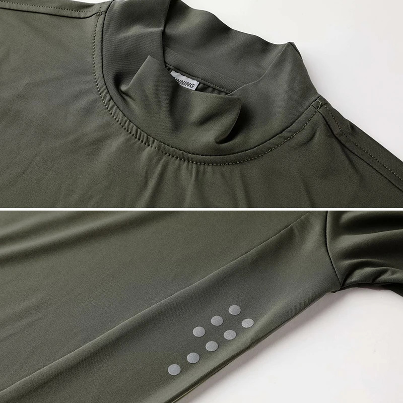 Mens long sleeved compression Tshirt running fitness training quick drying high neck sports top 240827