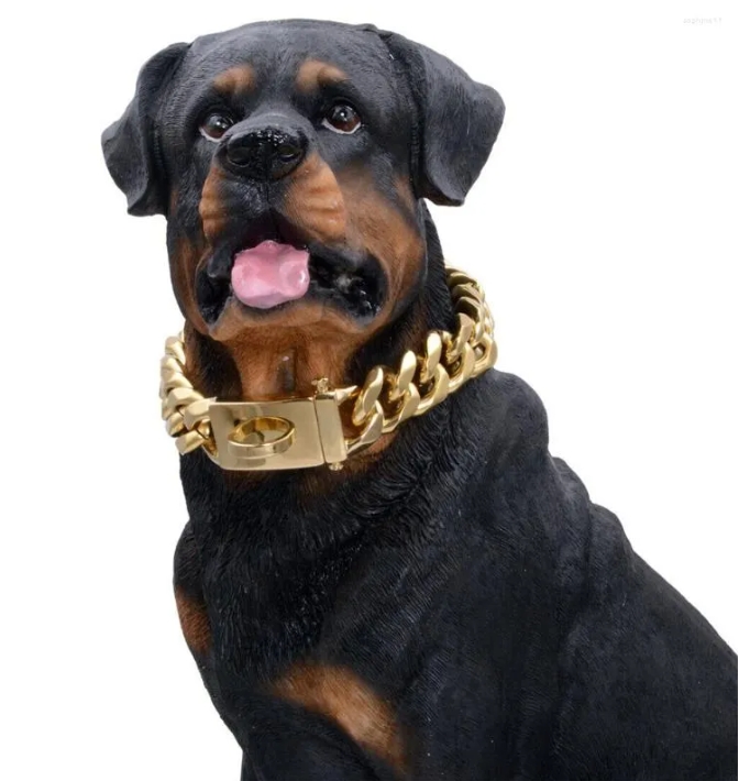 Dog Collars Stainless Steel Necklace Collar Pet Supplies Accessories Chain Medium Large Dogs Gold Solid Cuban