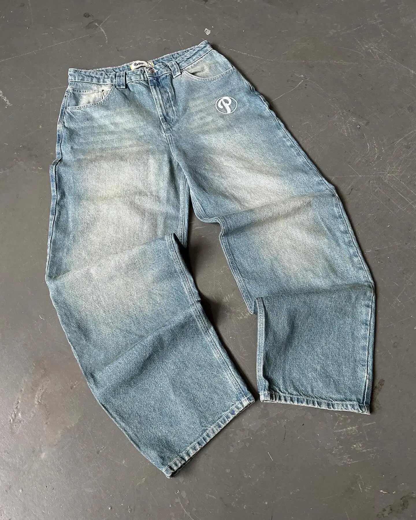 Streetwear Jeans Y2K Hip Hop Letter Graphic Retro Blue Baggy Jeans Pants Mens Womens High Waist Wide Leg Trousers