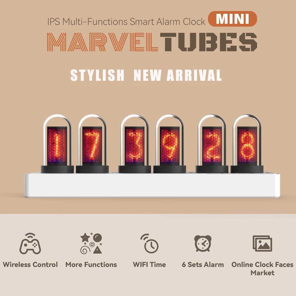 WIFI controlled IPS Nixie tube alarm clock with color RGB lights used for game room decoration. DIY clock face and pictures. Gift Creativity CL240827