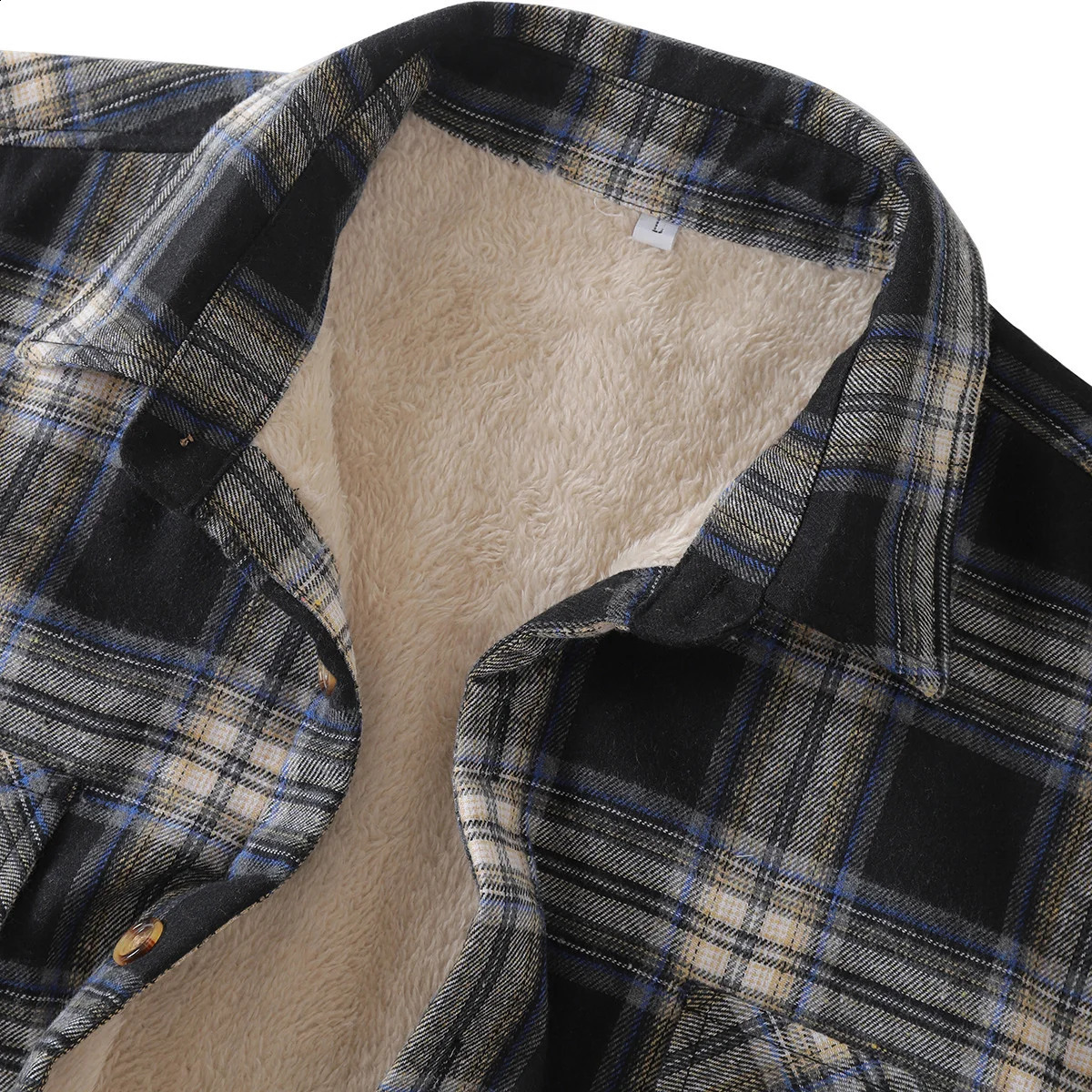 Mens winter thick plain shirt mens long sleeved shirt Sherpa lined shirt wool jacket 240827