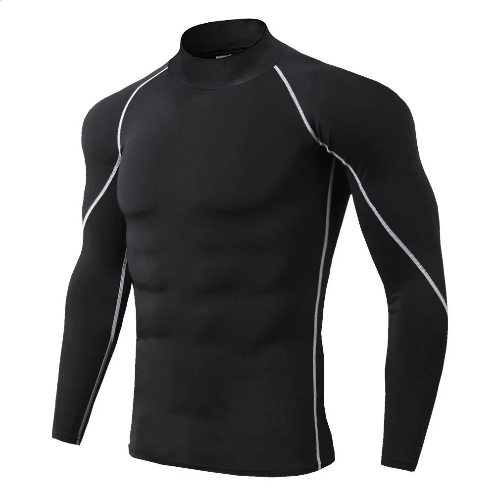 Mens sports Tshirt quick drying and bodybuilding running shirt long sleeved compression top gym mens fitness tight fitting Rashgard w240827