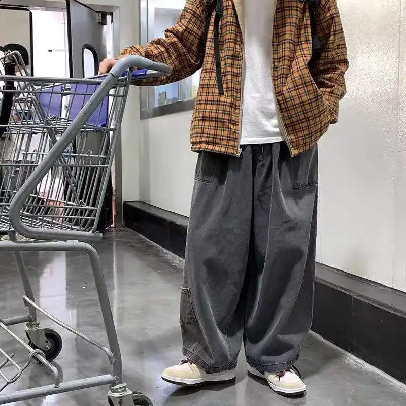 Large Size Workwear Wide Leg Jeans Ins Baggy Pants Mens Fashion Oversize Trousers Black Japanese Streetwear 4XL 5XL 240823