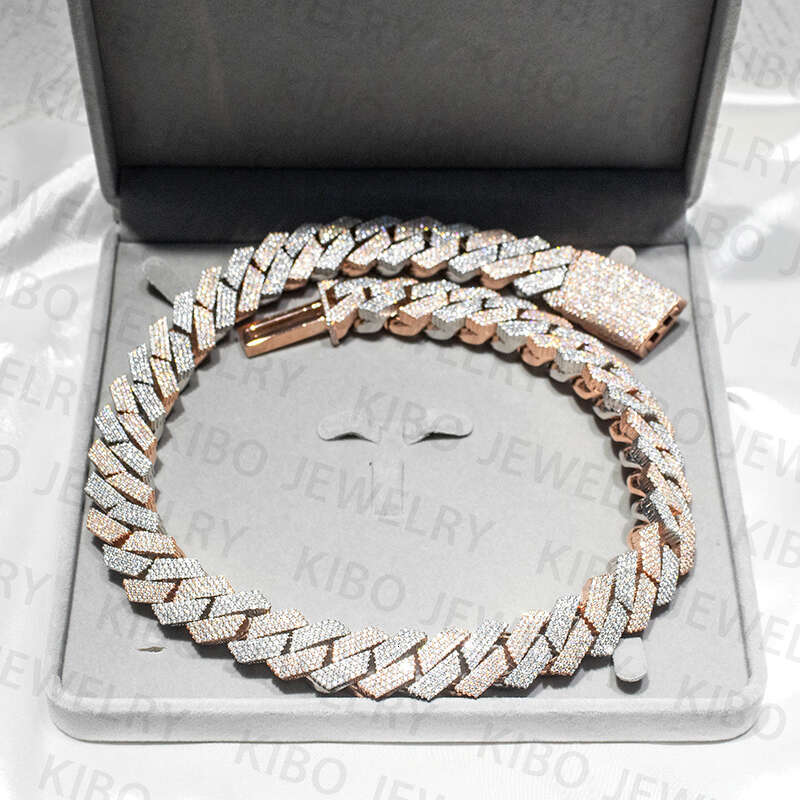 Iced out two tone vvs necklace sterg sier rose gold plated big huge 18mm cuban k moissanite chain