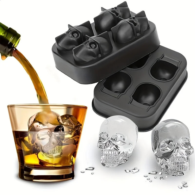 Creative 3D Skull Mold Ice Cube Tray For Freezer Whisky Skull Ice Ball Maker BPA Free Ice Trays Easy Release For Drinks Cocktail 240827